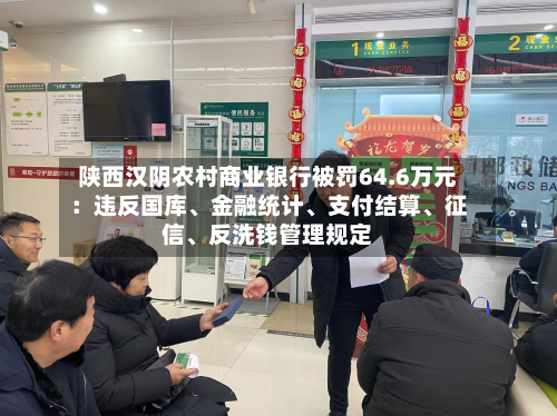 陕西汉阴农村商业银行被罚64.6万元：违反国库、金融统计	、支付结算、征信、反洗钱管理规定-第2张图片